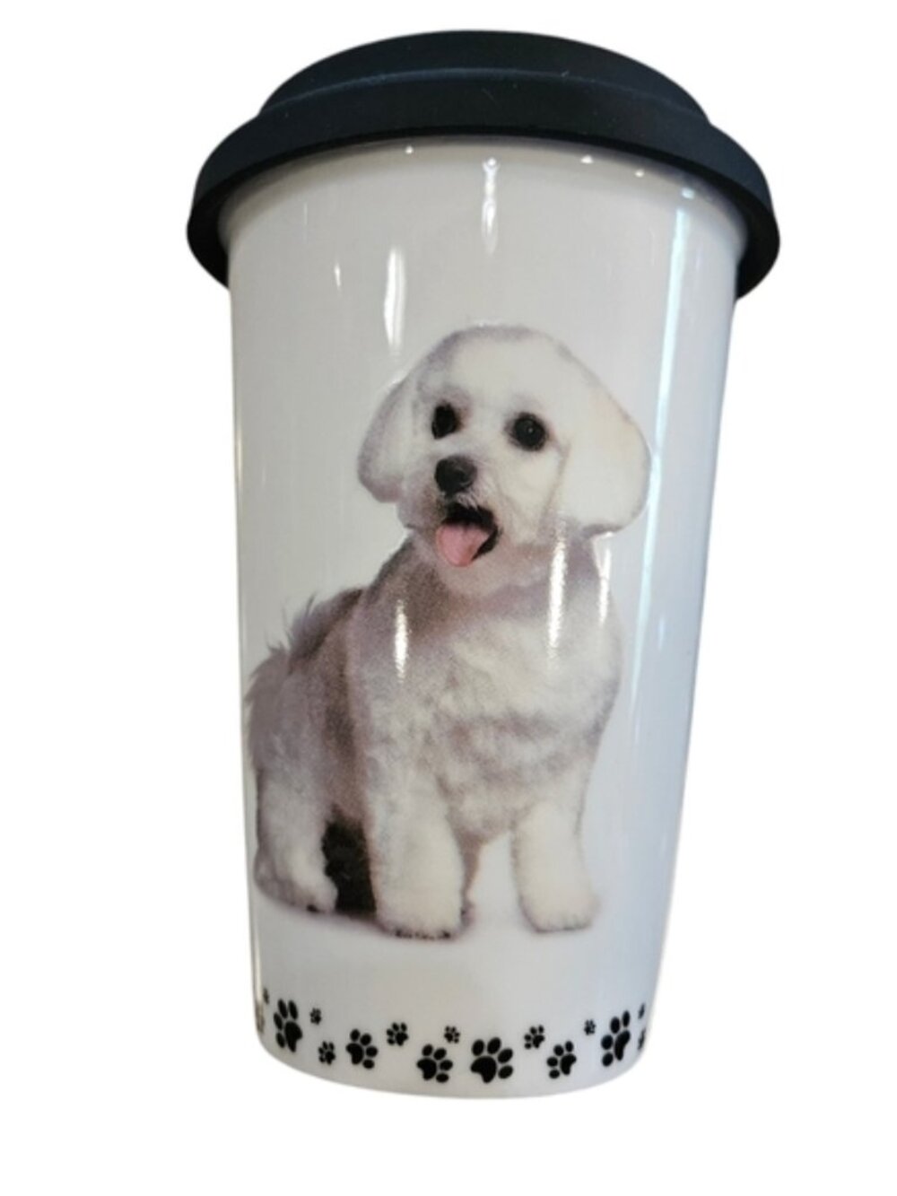 Bichon Frise 5.5" 10 OZ. Porcelain Black & White Travel Double Wall Coffe Cup